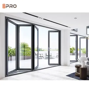 Porte d'entrée en Aluminium pliable Bi, Design moderne, de luxe, balcon à la française, verre, portes Patio