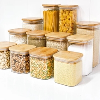 Récipient de stockage alimentaire en verre borosilicate de haute qualité avec couvercle en bambou hermétique et couvercle en verre confortable