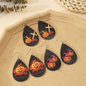 Tsunami Jewelry Halloween Christmas Printed PU Teardrop Drop Earrings For Women Party Fashion - Product Image 4