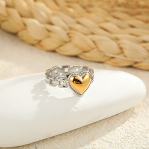 Anelli Trendy con Perle e Zirconi a Forma di Fiore e <span class=keywords><strong>Cuore</strong></span>, Anelli Aperti in Acciaio Inossidabile Placcato Oro per Donne, Gioielli Raffinati da Regalo per Ragazze - Product Image 6