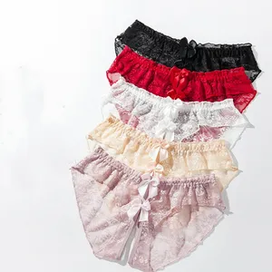 Wholesale Transparent Crotchless Bowknots G-String Embroidery Flower Sexy Women Panties