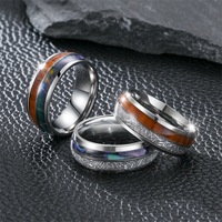 Bague pour homme avec tout-match en acier inoxydable rétro élégant coquille de grain de bois de soie de glace incrustée accessoire d'huile de goutte à goutte à la mode