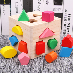 Meilleure vente classique Montessori enfants en bois forme géométrique trieur boîte éducatif Cube blocs de construction jouets assortis - Product Image 4