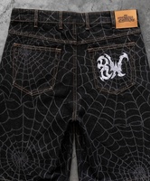 Shorts en jean personnalisés pour hommes, haute qualité, motif graphique imprimé, logo brodé, cristaux, coupe droite, style Jorts