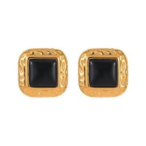 ต่างหูสตั๊ดทรงสี่เหลี่ยมสไตล์วินเทจเคลือบสีทอง/ขาวเคลือบพื้นผิวเครื่องประดับสำหรับผู้หญิงที่สง่างามย้อนยุค - Product Image 1