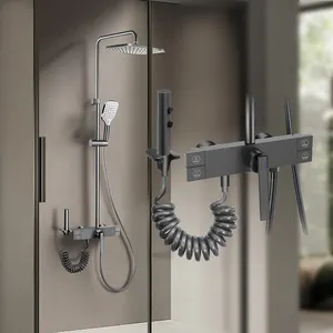 STK Ensemble de douche de salle de bain à quatre fonctions Robinet cascade Interrupteur à une rotation Quatre boutons Ajustement Caractéristiques Rain Jet Soft Square