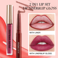 Kit de 2 gloss à lèvres non collants de marque privée avec crayon à lèvres et rouge à lèvres liquide mat pour maquillage du visage – Cosmétiques de marque