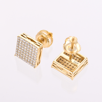 Boucles d'oreilles clous carrées en argent sterling 925 avec moissanite VVS, testées au diamant, 6mm 7mm 8mm, fermoir à vis creux GRA, style Hip Hop