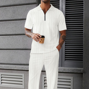 Ensemble deux pièces pour <span class=keywords><strong>homme</strong></span> Lilbetter, <span class=keywords><strong>polo</strong></span> à manches courtes décontracté d'été et pantalon, imprimé numérique uni, 100% polyester - Product Image 3