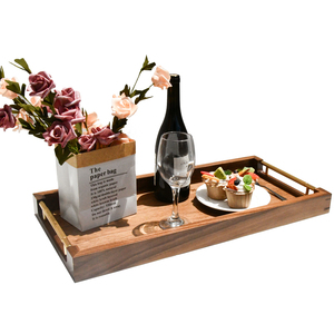 Youlike Plateau de service en bois naturel robuste de luxe polyvalent avec poignée en métal doré pour fêtes mariages pique-niques - Product Image 1