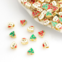 Manik-manik Santa Claus dan Pohon Natal Berlapis Emas, Bahan Zinc Alloy, Lubang Besar, untuk Kerajinan Hadiah Natal