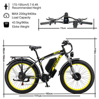 Vélo de montagne électrique à double moteur sans balais, batterie au lithium 52V 32AH, frein hydraulique 26 pouces 4.0, vélos électriques à pneus larges 250W
