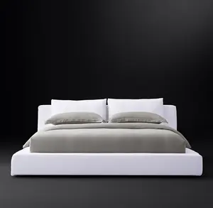 Роскошный современный новейший дизайн мебель для спальни из массива дерева простой двойной Queen-Size Белый каркас кровати - Product Image 4