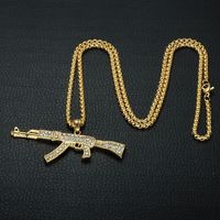Offre Spéciale 18K Plaqué Or Acier Inoxydable Déclaration AK 47 Pistolet Pendentif Collier pour Hommes Strass Cristal Hip Hop Style Mode