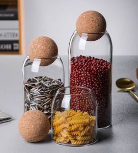 Pot en verre transparent minimaliste de 1100 ml, bouteille de stockage alimentaire hermétique avec bouchon en liège rond, boîte de rangement pour café, thé, épices - Product Image 3