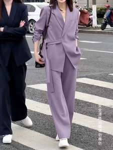 Giacca Casual Slim Extra Large XXS da <span class=keywords><strong>donna</strong></span> con <span class=keywords><strong>pantaloni</strong></span> larghi modello solido all'ingrosso cappotto di tela per la stagione primaverile - Product Image 3