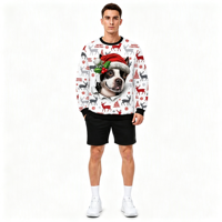 Sweat-shirt à col rond pour homme personnalisé OEM ODM avec sublimation Boston Terrier et impression intégrale pour les fêtes de Noël