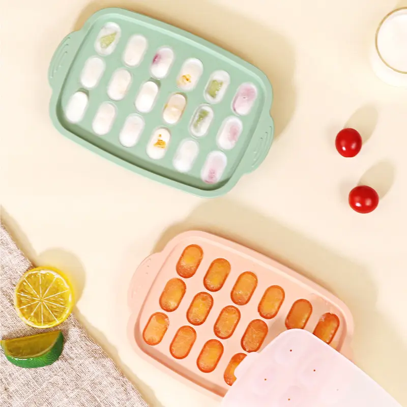 Cetakan makanan bayi silikon baki Nibbler Freezer penyimpanan peralatan masak silikon nampan Freezer makanan bayi dengan tutup