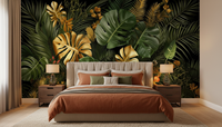 Papier peint mural 3D de luxe avec feuilles de Monstera dorées tropicales, fond noir, palmiers floraux, chambre à coucher, salon