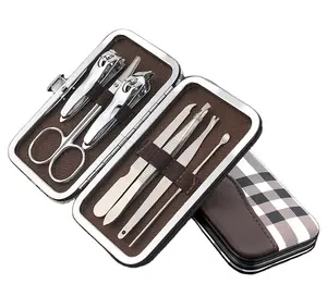 Kit de cortador de unhas 7 em 1, aço inoxidável, pinças e tesoura, conjunto de manicure profissional