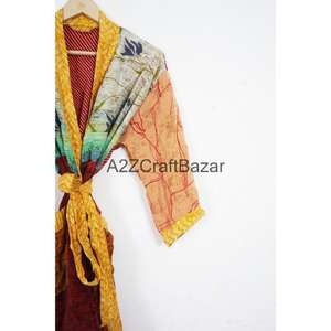 Femmes XS élégant Vintage Floral soie Kimono séchage rapide décontracté Hippie Sari pour printemps plage porter bohème chemise de nuit pour l'été - Product Image 3