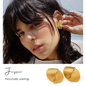 <b>Stud</b> <b>Earrings</b> Geometric Striped Textured Gold Silver Women's Fashion Jewelry Gift <b>Earrings</b> JDE2311002 - Product Image 3