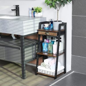 Étagère d'angle pour salle de bain à 3 niveaux avec tiroir, support de rangement autoportant pour articles de toilette et serviettes, noir, 60x70cm - Product Image 1