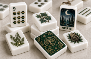 MeldVerse Luxury Premium Acrylic Botanical Artwork Green Gold Nature Inspired Durable 4-Player <b>Mahjong</b> <b>Set</b> for Party - Product Image 5