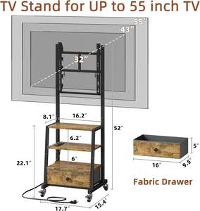 Meuble TV moderne <span class=keywords><strong>en</strong></span> bois avec roulettes et tiroir <span class=keywords><strong>en</strong></span> tissu, centre de divertissement pour salon avec prise de courant, idéal pour usage commercial - Product Image 1