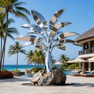 Escultura de Árbol de la Vida en Acero Inoxidable Plateado, Diseño Moderno de Tronco en Espiral Feng Shui, Acabado Pulido, para Parques y Plazas al Aire Libre - Product Image 3