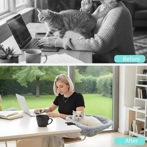Breathable Hammock Pet Cat Bed <b>Foldable</b> Cat <b>Desk</b> Adjustable Folding Computer <b>Desk</b> Cat Bed Circular Cat Bed Cat Hammock - Product Image 5