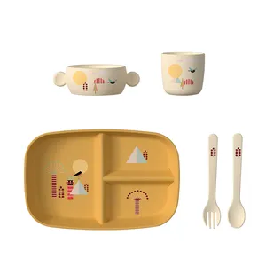 बेबी फीडिंग प्लेट, बाउल कप चम्मच और कांटा सेट के साथ बच्चों के प्लास्टिक टेबलवेयर