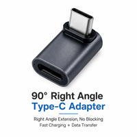Adaptateur USB-C 90 degrés en aluminium à charge rapide OTG, protection contre les courts-circuits, pour jeux mobiles, ordinateurs portables, OEM – Vente directe usine