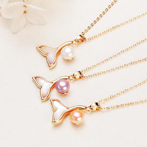 Collier en perles d'eau douce pour femmes, vente en gros, avec coquillages incrustés en forme de queue de poisson, design simple et original, pendentifs et breloques en perles - Product Image 2