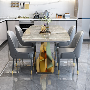 Mesa de Comedor Rectangular de Lujo Italiana con Sillas, Combinación de Encimera Ligera de Piedra y Mármol, Venta al por Mayor - Product Image 4