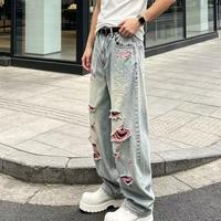 Pantalon en jean délavé gris ciment classique, streetwear, couleur unie, usage quotidien, jeans décontractés pour homme, personnalisable