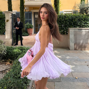 Vestido Corto de Gasa Sensual de Verano, Elegante Traje sin Espalda para Fiesta, Vestido Formal de Color Sólido 2025 - Product Image 5