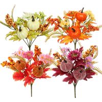 Fleurs artificielles en soie pour Halloween et Thanksgiving, 100% naturelles, 40 cm, baies, citrouilles, feuilles d'érable, branches coupées, haute qualité