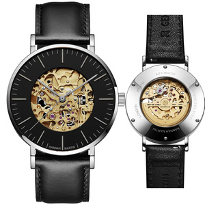 HANNAH MARTIN WATCH FACTORY <span class=keywords><strong>Precio</strong></span> al por mayor Esfera blanca redonda Reloj de calendario mecánico automático de acero inoxidable completo para hombres - Product Image 4