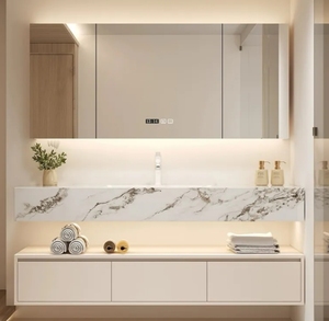 Banyo makyaj aynası kabine su geçirmez duvar için Modern fabrika yapımı köşe LED ışık ve çekmece ile monte - Product Image 1