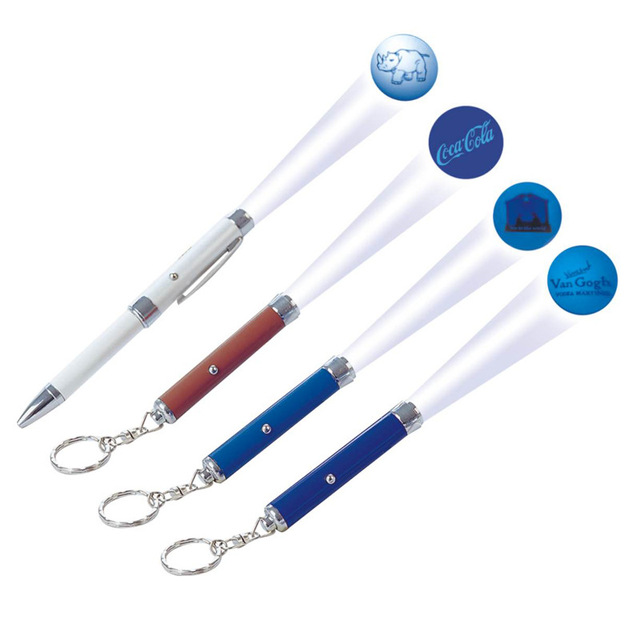 Custom Logo Projector Pen Image Projection LED Flashlight Laser Pointer Key Chain Promotional Gifts
