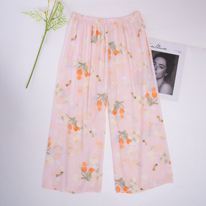 10 couleurs coton rayonne sommeil <span class=keywords><strong>pantalon</strong></span> femmes été coupe ample jambe large salon <span class=keywords><strong>pantalon</strong></span> respirant aéré 3/4 confortable vêtements de détente - Product Image 4