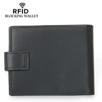 Dompet Kulit Asli Pria dengan Penutup Lipat Gesper Anti-Pencurian RFID Lintas Batas dengan Lapisan Poliester