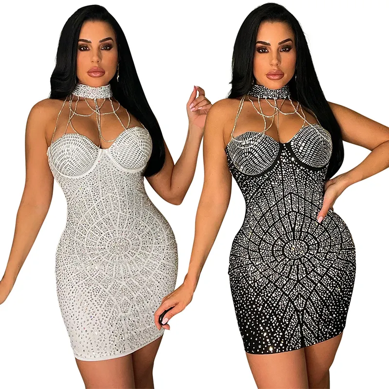 CY900178 Bodycon Off Shoulder Tube Chains Deco Glitter Sexy Club Party Dress for Women