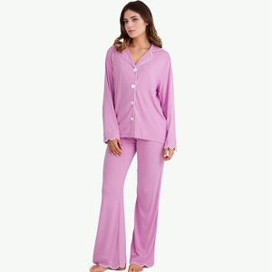Conjunto de Pijamas de Bambú Suave para Mujer al por Mayor con Ribete, Ropa de Dormir Premium para Mujer, Pijamas Modales Personalizadas para Mujer - Product Image 1