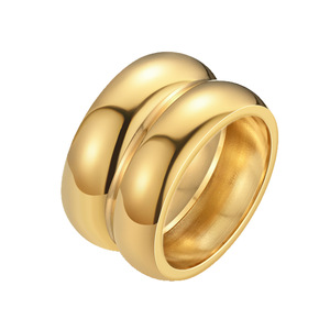 Bague <span class=keywords><strong>Atila</strong></span> étanche en acier inoxydable plaqué or 18 carats, géométrique, sertie de canaux, tendance, double couche, large et lisse, pour fiançailles - Product Image 6