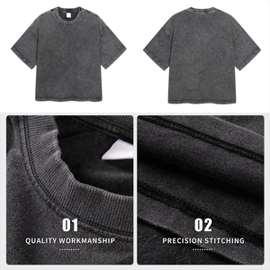 T-shirt épais <span class=keywords><strong>de</strong></span> votre propre marque, 100 % coton <span class=keywords><strong>de</strong></span> haute qualité 300 g, délavage acide, impression DTG, design personnalisé, t-shirts vierges vintage pour hommes - Product Image 5