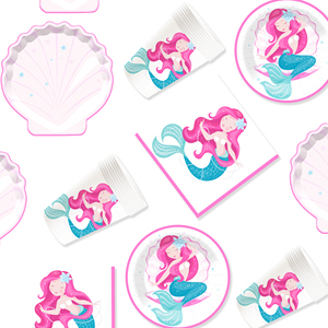 Fournitures de fête d'anniversaire sur le thème de la sirène DAMAI, ensemble de vaisselle sirène avec assiettes, gobelets, serviettes pour fête sur le thème de la sirène pour 8 invités - Product Image 2