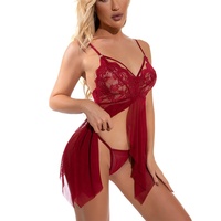 Sfy2499 Nouveaux Produits Vedettes, Ensemble Deux Pièces à Bretelles Dos Nu en Dentelle et Voile, Lingerie Sexy Robe de Nuit et Vêtements de Nuit