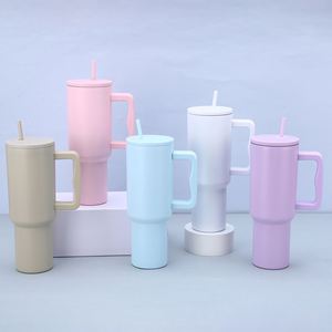 Custom Logo <b>40oz</b> Stainless Steel <b>Tumbler</b> Vacuum Insulated Travel Mug <b>with</b> Leakproof Straw <b>Handle</b> for Hot/Cold Coffee on the Go - Product Image 2